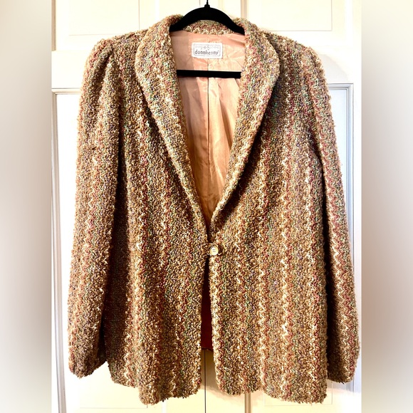 Vintage 70s Donnkenny‎ Chunky Boucle Knit Collared Blazer Jacket  Sz L Wool? - Picture 1 of 11